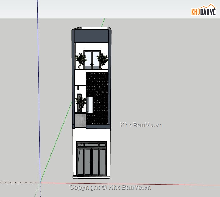 nhà phố 3 tầng,sketchup nhà phố 3 tầng,model su nhà phố 3 tầng