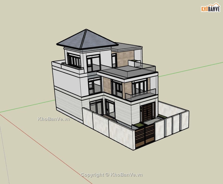 nhà phố 3 tầng,sketchup nhà 3 tầng,mẫu nhà hiện đại