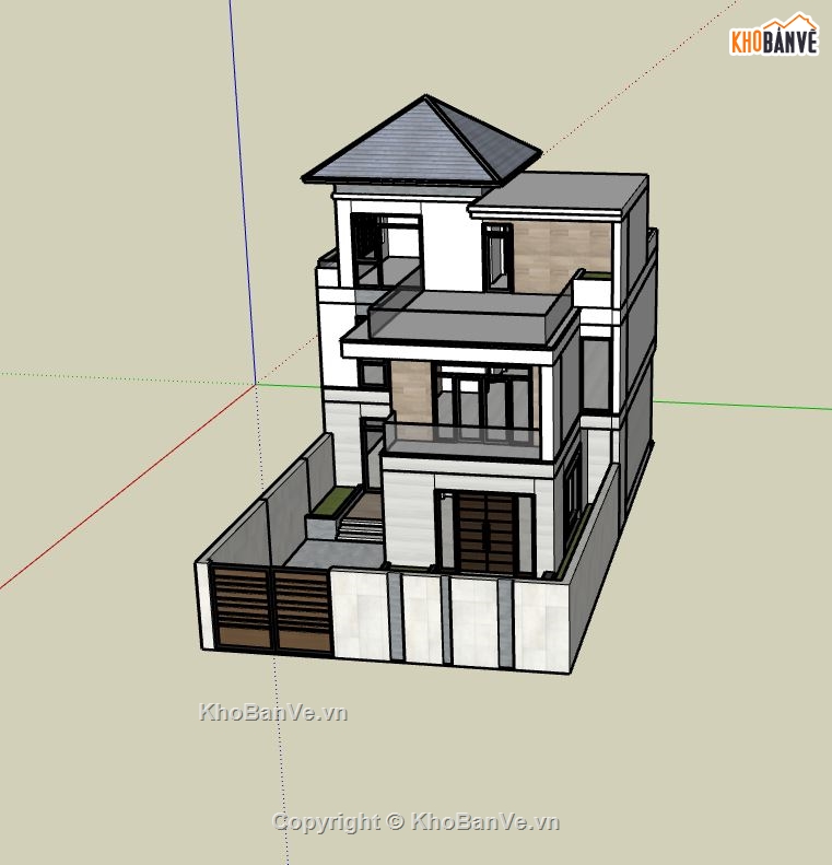 nhà phố 3 tầng,sketchup nhà 3 tầng,mẫu nhà hiện đại