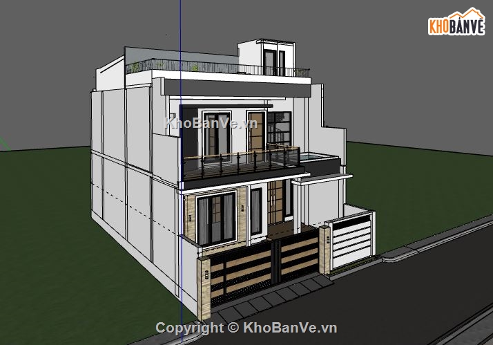 Nhà phố 3 tầng,model su nhà phố 3 tầng,sketchup nhà phố 3 tầng