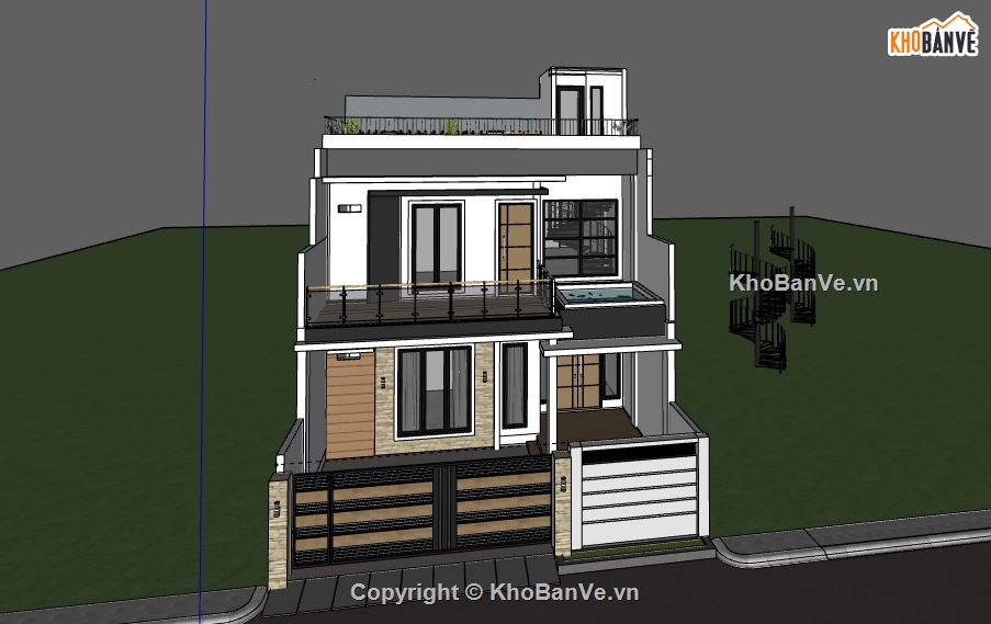 Nhà phố 3 tầng,model su nhà phố 3 tầng,sketchup nhà phố 3 tầng