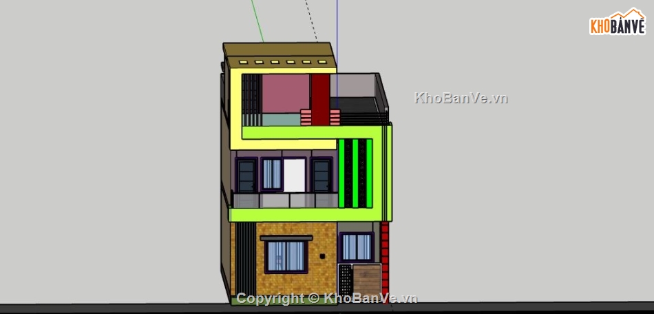 Nhà phố 2 tầng 1 tum,model su nhà phố 2 tầng 1 tum,nhà phố 2 tầng file su