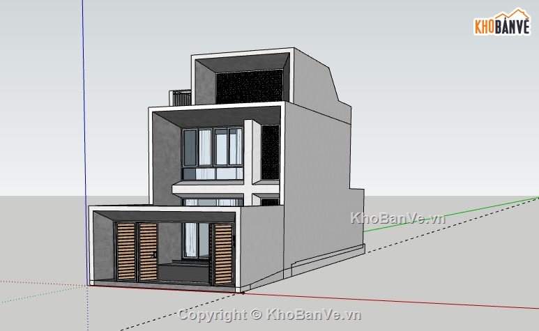 nhà phố 2 tầng 1 tum 6,Nhà phố 2 tầng,sketchup nhà phố 2 tầng