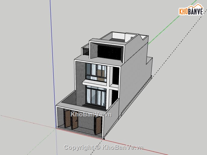 nhà phố 2 tầng 1 tum 6,Nhà phố 2 tầng,sketchup nhà phố 2 tầng