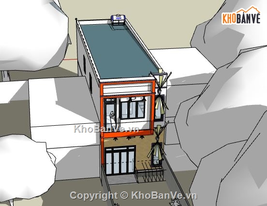 Nhà phố 2 tầng,model su nhà phố 2 tầng,file sketchup nhà phố 2 tầng