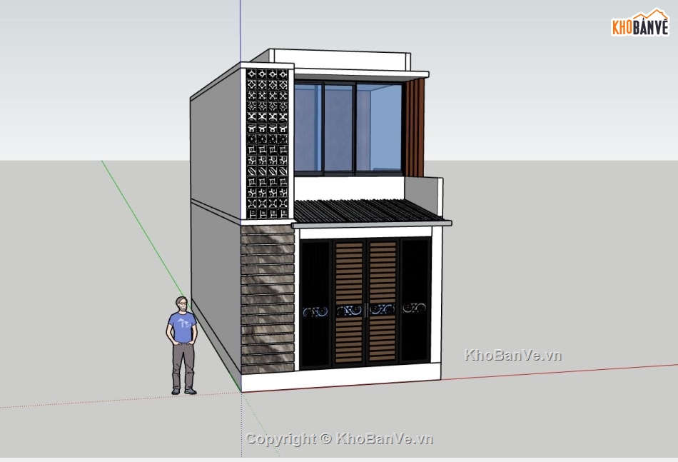 mẫu nhà phố 2 tầng,mẫu nhà 2 tầng,sketchup nhà phố 2 tầng