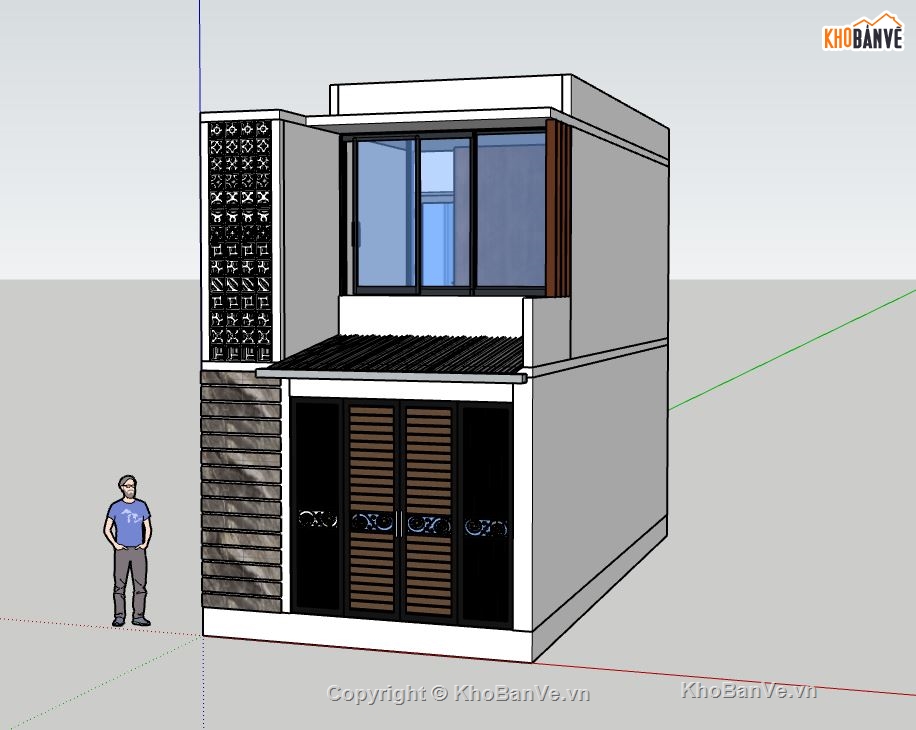 mẫu nhà phố 2 tầng,mẫu nhà 2 tầng,sketchup nhà phố 2 tầng