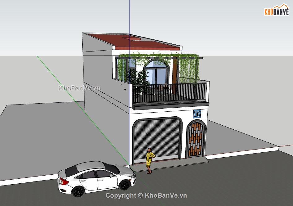 Nhà phố 2 tầng,file su nhà phố 2 tầng,sketchup nhà phố 2 tầng