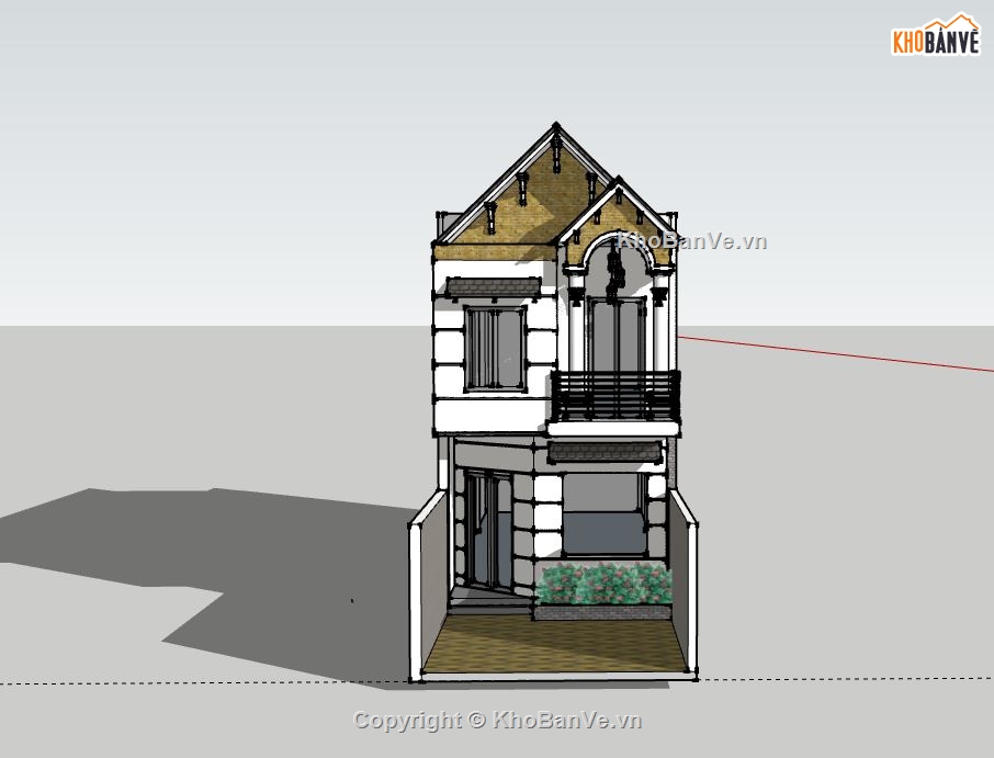 Nhà phố 2 tầng,model su nhà phố 2 tầng,sketchup nhà phố 2 tầng