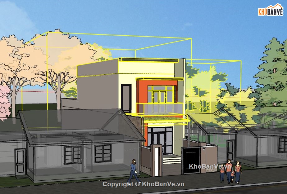 Nhà phố 2 tầng,Model su nhà phố 2 tầng,sketchup nhà phố 2 tầng