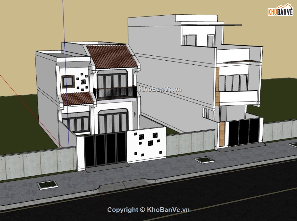 nhà phố 2 tầng,sketchup nhà phố 2 tầng,model su nhà phố 2 tầng