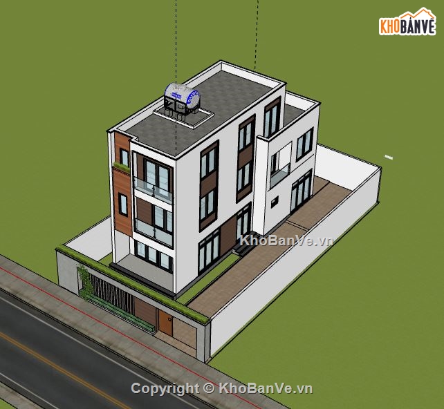 Nhà phố 3 tầng,Model su nhà phố 3 tầng,sketchup nhà phố 3 tầng