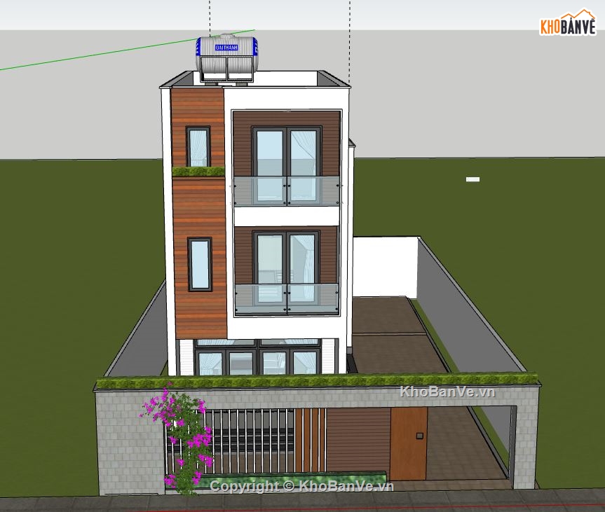 Nhà phố 3 tầng,Model su nhà phố 3 tầng,sketchup nhà phố 3 tầng