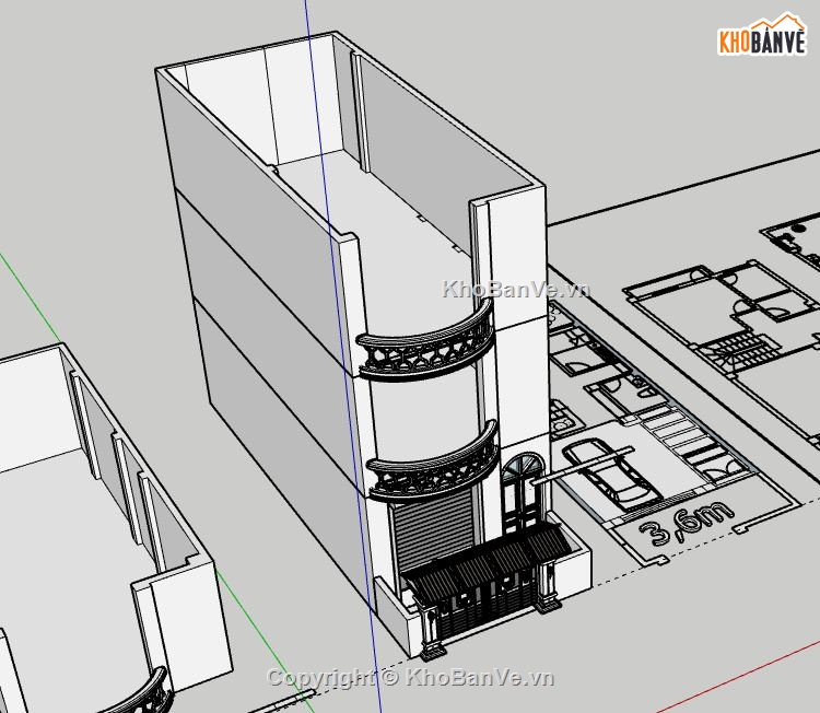 Nhà phố 3 tầng,Model su nhà phố 3 tầng,nhà phố 3 tầng file su