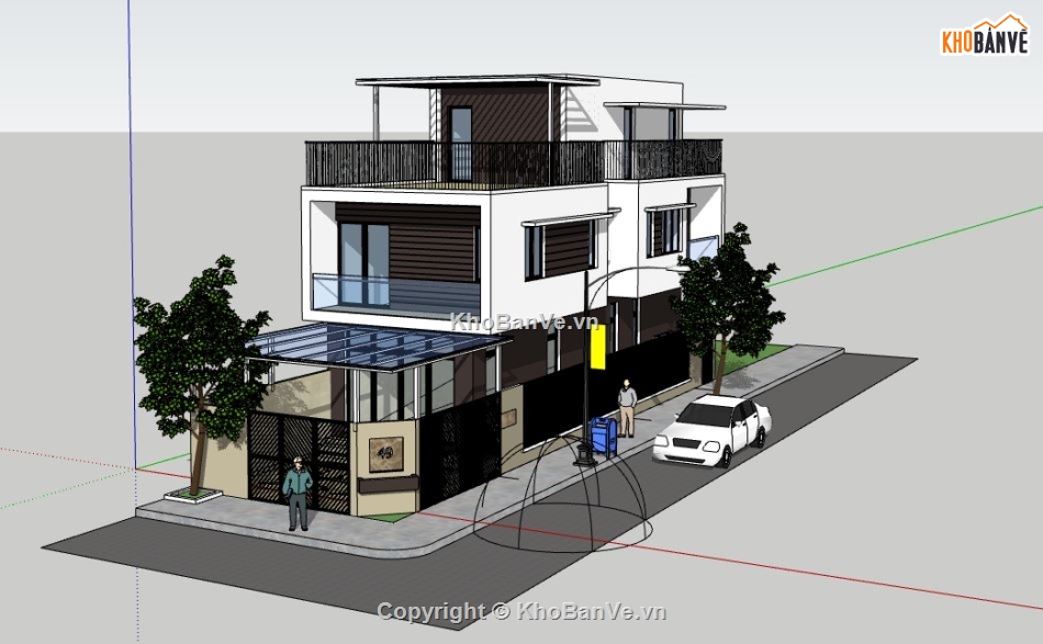 sketchup nhà phố 3 tầng,model su nhà phố 3 tầng,thiết kế nhà phố 3 tầng