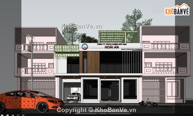 Sketchup ngoại thất,phối cảnh ngoại thất văn phòng,ngoại thất văn phòng công ty,sketchup ngoại thất công ty