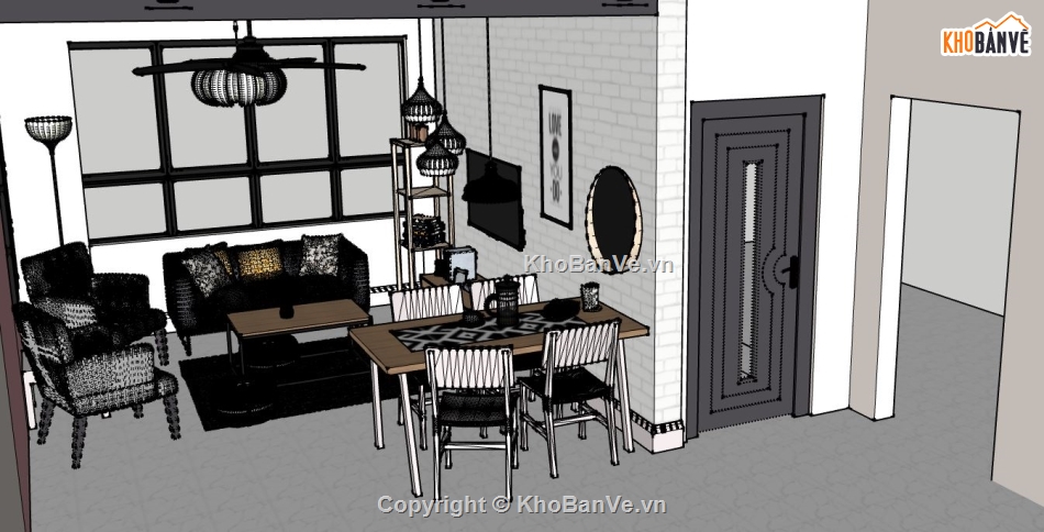Sketchup mẫu nội thất,nội thất khách bếp,file sketchup nội thất khách bếp