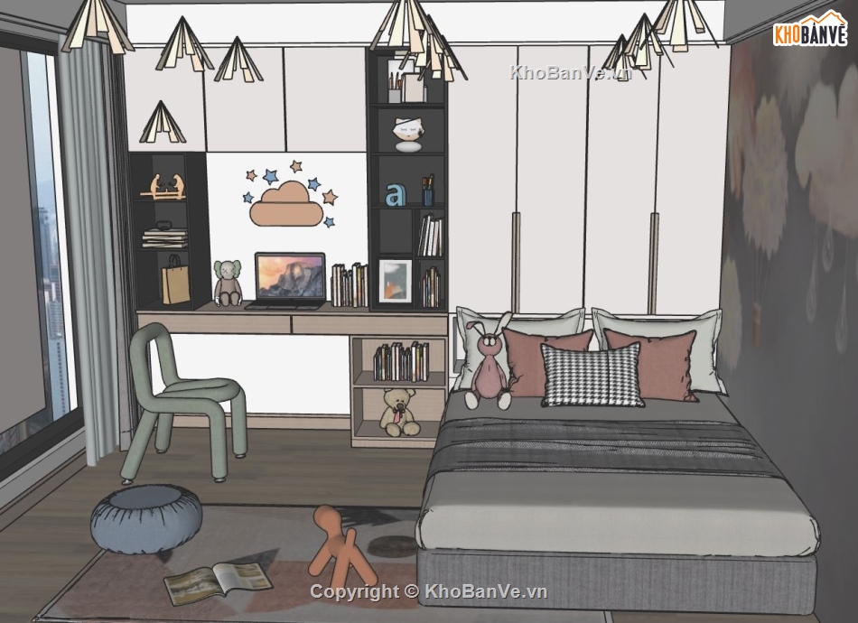nội thất phòng ngủ,mẫu phòng ngủ,Sketchup mẫu nội thất