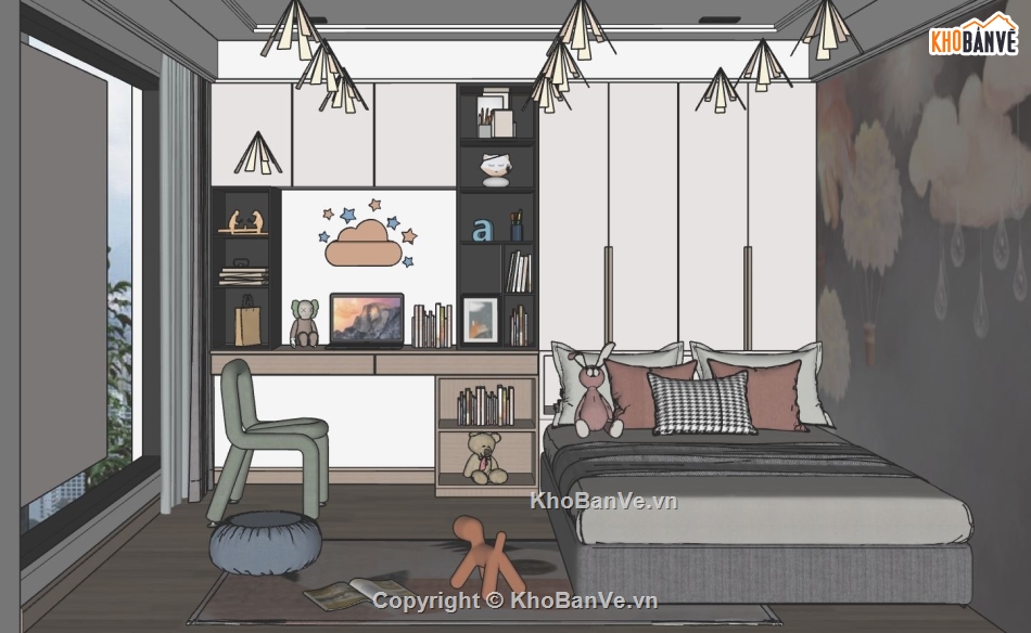 nội thất phòng ngủ,mẫu phòng ngủ,Sketchup mẫu nội thất