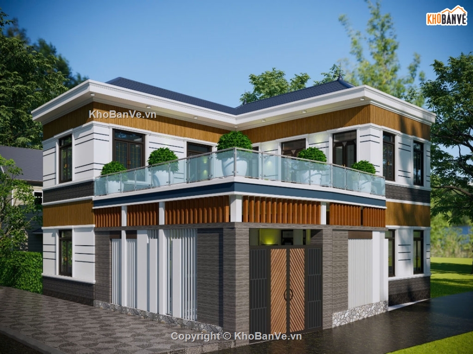 Sketchup,nhà 2 tầng chữ L,Bản vẽ,nhà hiện đại,kết cấu,kiến trúc