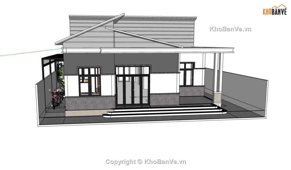 sketchup nhà 1 tầng,Sketchup nhà phố,nhà phố 1 tầng