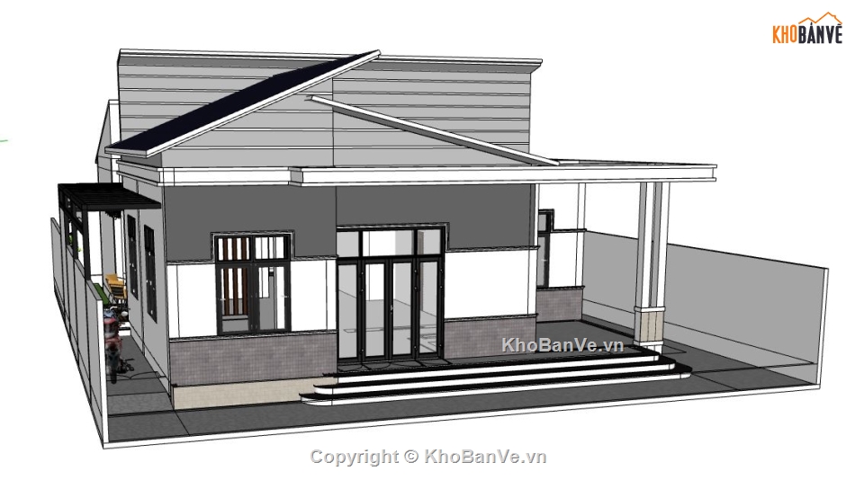 sketchup nhà 1 tầng,Sketchup nhà phố,nhà phố 1 tầng