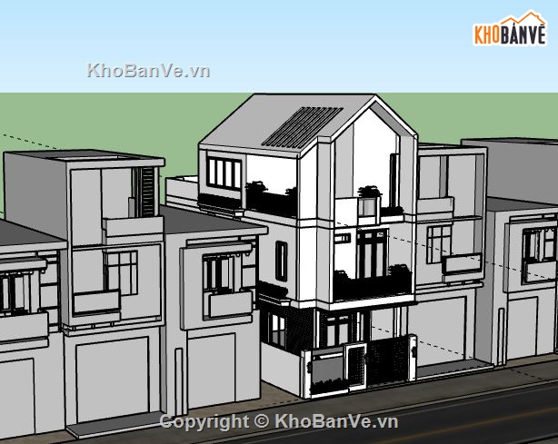 Nhà phố 3 tầng,Model su nhà phố 3 tầng,sketchup nhà phố 3 tầng