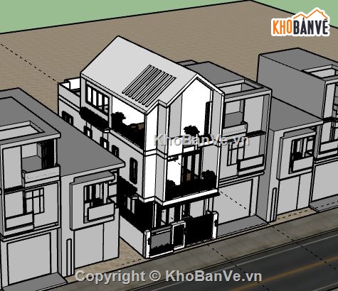 Nhà phố 3 tầng,Model su nhà phố 3 tầng,sketchup nhà phố 3 tầng