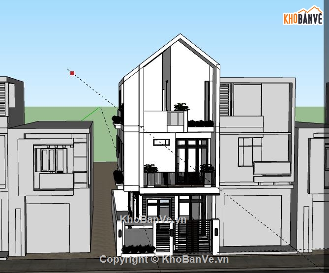 Nhà phố 3 tầng,Model su nhà phố 3 tầng,sketchup nhà phố 3 tầng