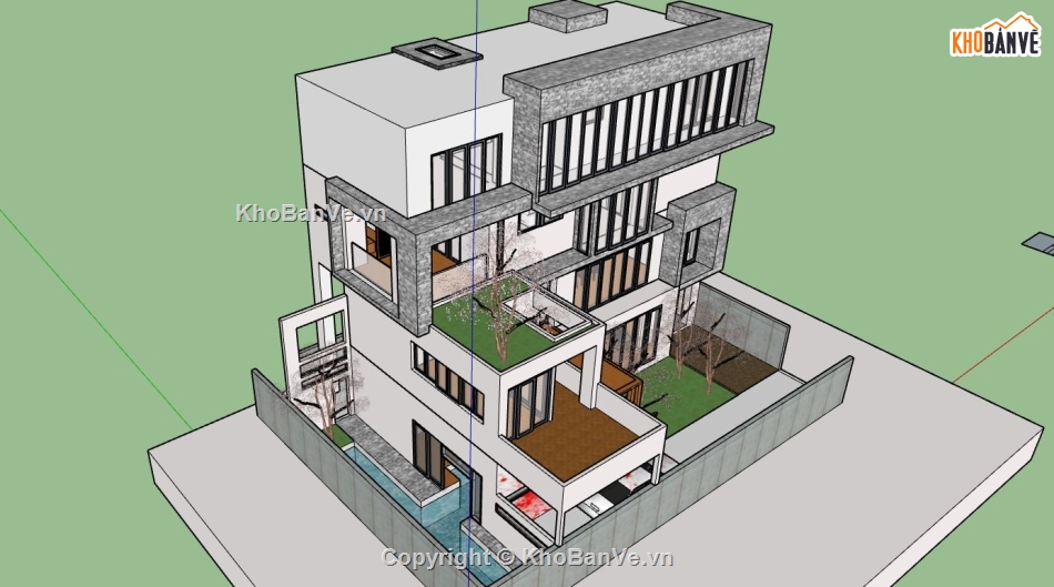 model su nhà 4 tầng,su nhà 4 tầng,sketchup nhà 4 tầng