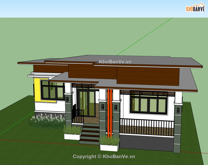 nhà 1 tầng,file 3d nhà 1 tầng,sketchup nhà 1 tầng,model 3d nhà 1 tầng,sketchup nhà ở 1 tầng