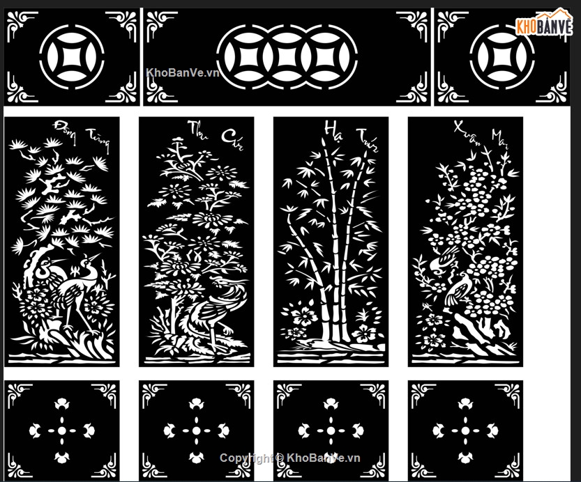 Cổng tứ quý CNC file dxf,File dxf cổng tứ quý cnc đẹp,Dxf cổng tứ quý cnc đẹp,mẫu cổng 4 cánh tứ quý cnc