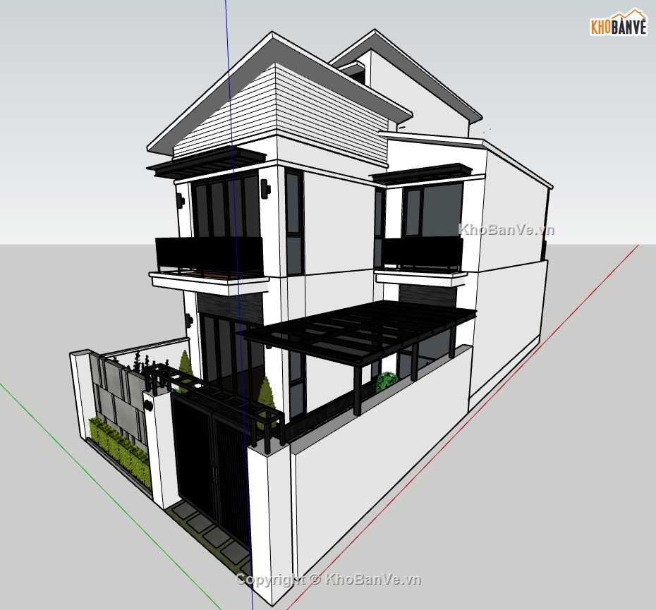 model sketchup nhà phố 3 tầng,file su nhà phố 2 tầng 1 tum,model su nhà phố 3 tầng