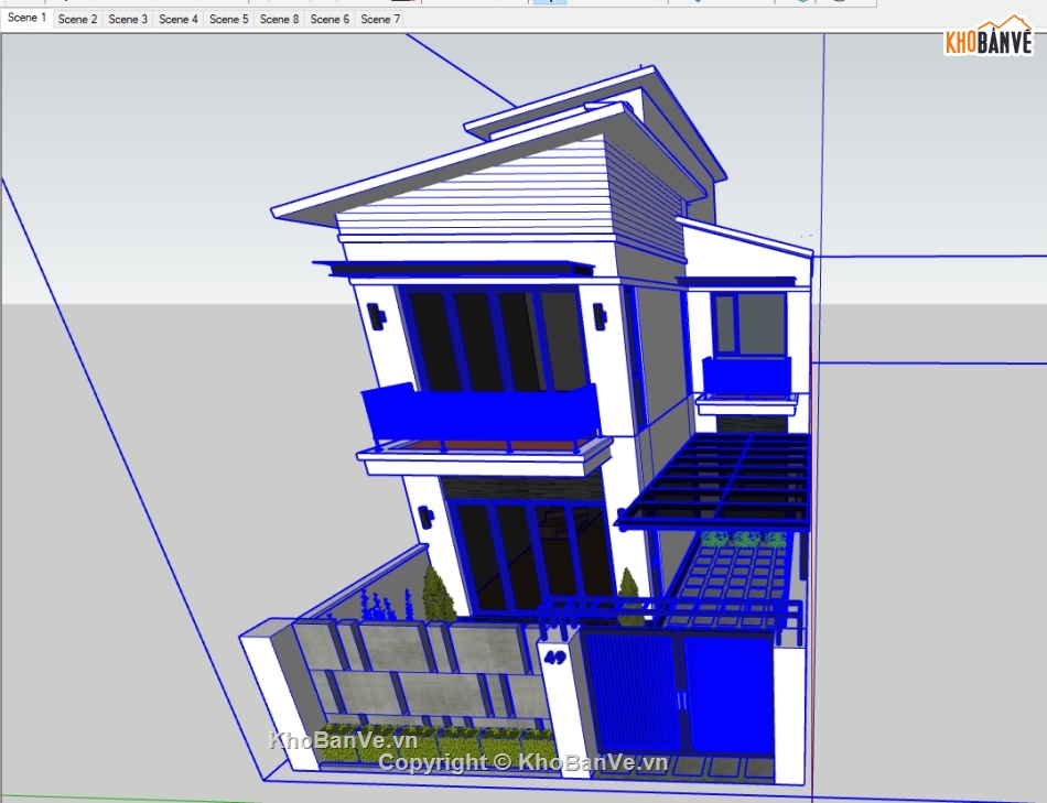 model sketchup nhà phố 3 tầng,file su nhà phố 2 tầng 1 tum,model su nhà phố 3 tầng