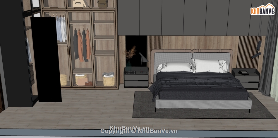 sketchup nội thất phòng ngủ,thiết kế phòng ngủ hiện đại,model su phòng ngủ,file su phòng ngủ chung cư