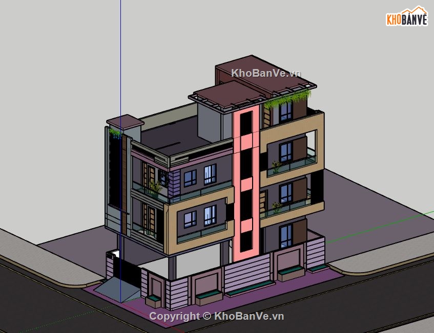 Nhà phố 4 tầng,file su nhà phố 4 tầng,sketchup nhà phố 4 tầng