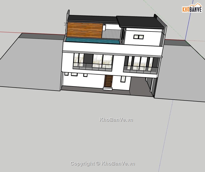 biệt thự 2 tầng,phối cảnh nhà phố 2 tầng,file sketchup nhà phố 2 tầng