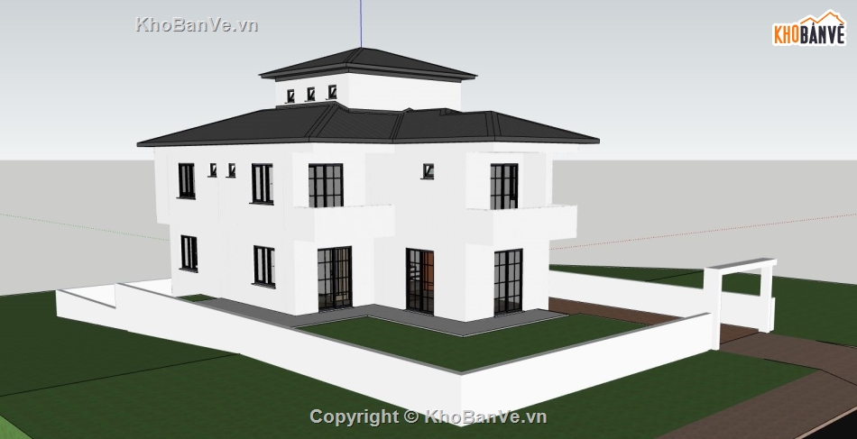 sketchup villa 2 tầng,mẫu villa hiện đại,phối cảnh villa 2 tầng,kiến trúc villa 2 tầng