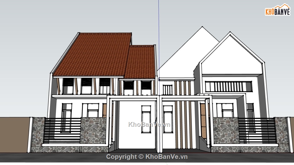 biệt thự sketchup,model su biệt thự 2 tầng,phối cảnh biệt thự 2 tầng,mẫu biệt thự 2 tầng đẹp