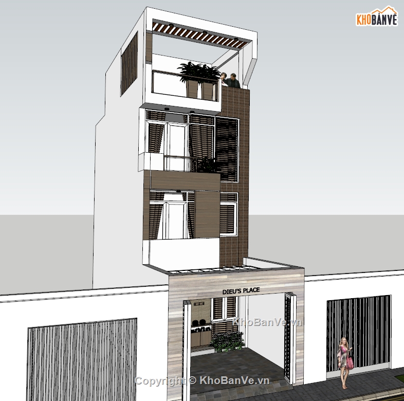 File sketchup nhà phố 4 tầng,File su nhà phố 4.2x20.5m,Model su nhà phố 4 tầng,File su nhà phố 4 tầng