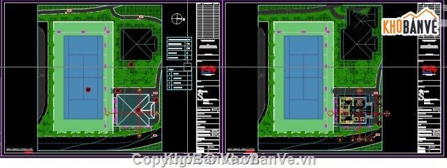 Bản vẽ thi công sân tennis,Bản vẽ nhà phục vụ,nhà phục vụ BTCT,Sân tennis 10.97x23.77m,nhà phục vụ dạng chòi