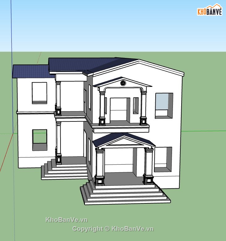 biệt thự 2 tầng,biệt thự sketchup,mẫu sketchup biệt thự 2 tầng