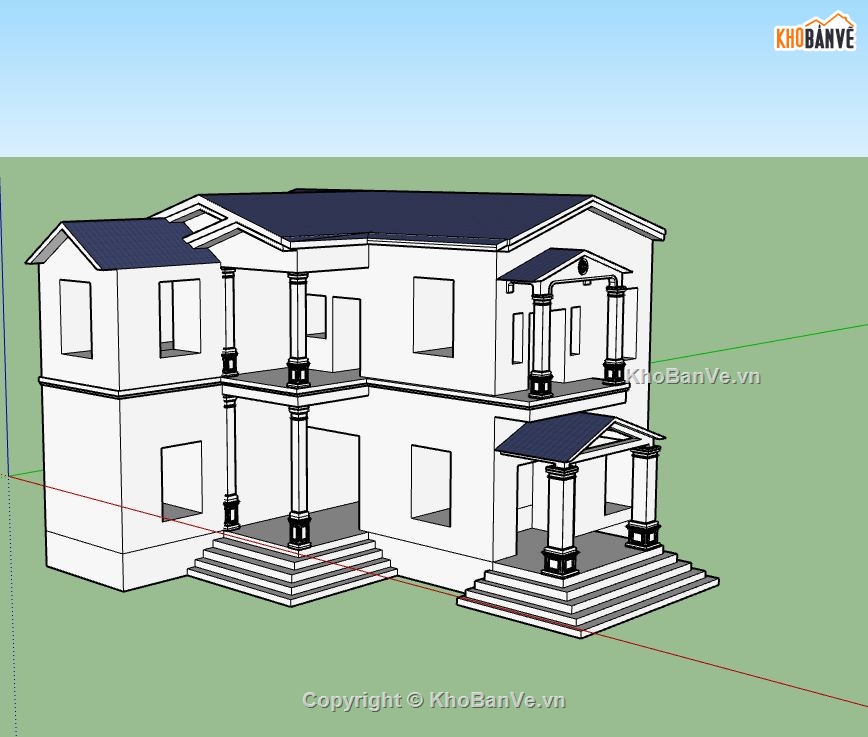 biệt thự 2 tầng,biệt thự sketchup,mẫu sketchup biệt thự 2 tầng