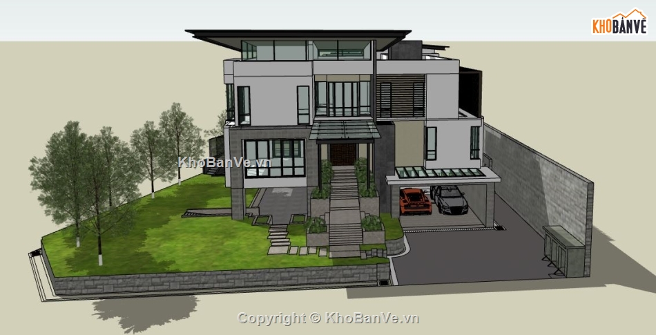 biệt thự 2 tầng,mẫu biệt thự 2 tầng,sketchup biệt thự 2 tầng