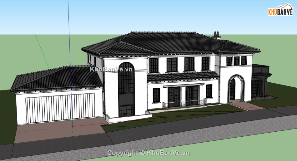biệt thự 2 tầng,sketchup biệt thự 2 tầng,mẫu biệt thự 2 tầng
