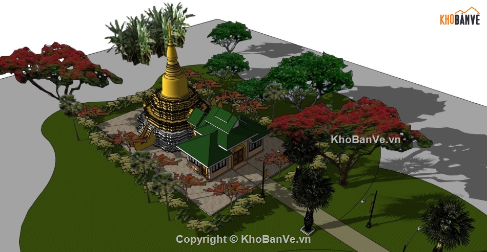 mẫu chùa đẹp,file sketchup chùa đẹp,model su chùa