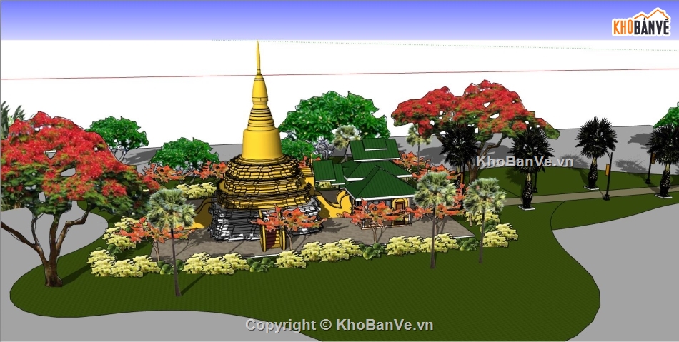 mẫu chùa đẹp,file sketchup chùa đẹp,model su chùa