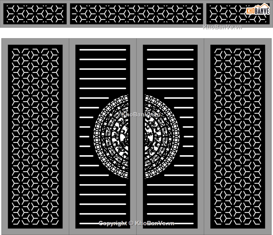 Mẫu cổng 4 cánh cnc,cổng trống đồng,cổng bông tuyết,file dxf cổng cnc