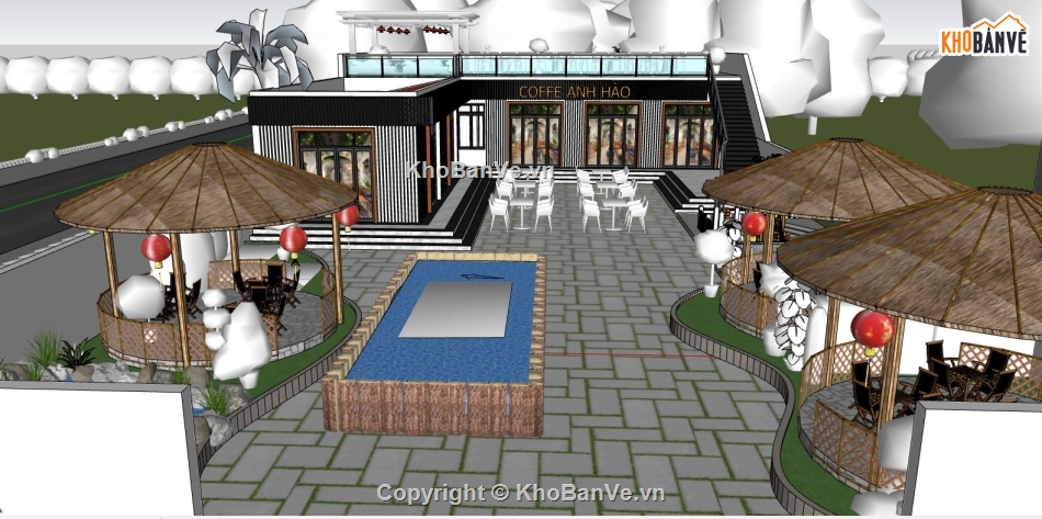 quán cafe file sketchup,sketchup quán cafe,quán cafe sketchup