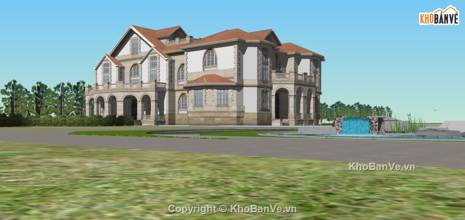 sketchup biệt thự 2 tầng,biệt thự 2 tầng model su,phối cảnh biệt thự 2 tầng,file su biệt thự 2 tầng